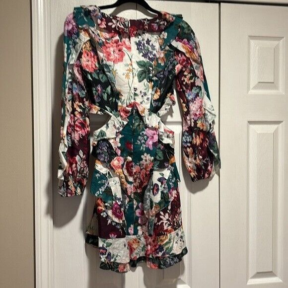 NWT. ZIMMERMANN Allia Ruffled Floral-print Linen Mini Dress AU0 / US4 green - Picture 14 of 16